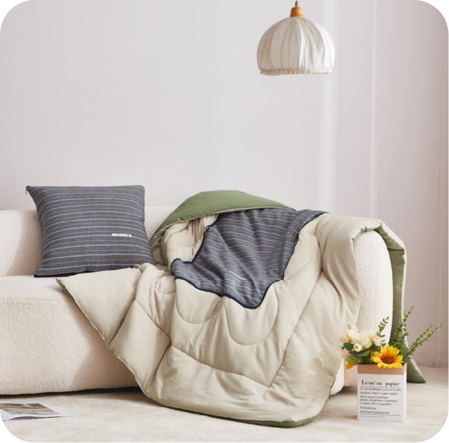 不染砂洗提花抱枕被-牛仔藍 TQ-J70