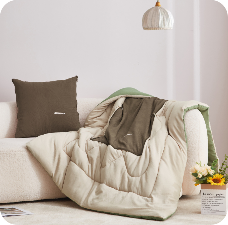 不染砂洗提花抱枕被-焦糖咖 TQ-J72